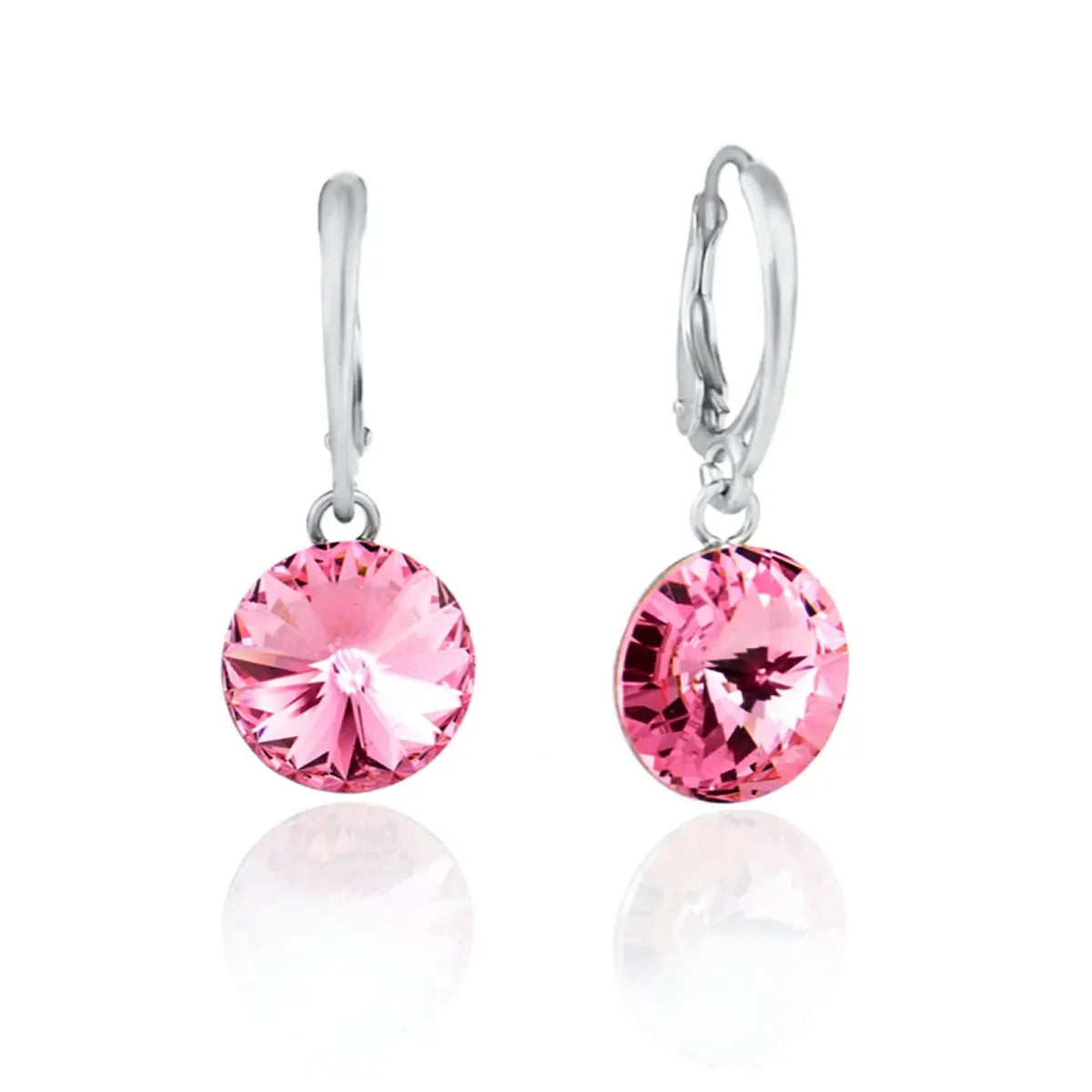 Висящи сребърни обеци  на панта с кристали Риволи